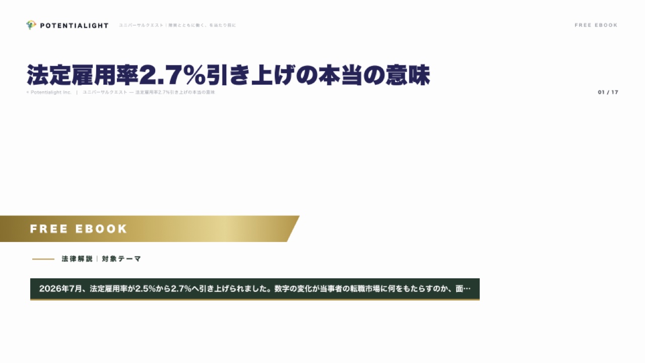 法定雇用率2.7%引き上げの本当の意味 — 制度変化を転職市場にどう活かすか eBook表紙